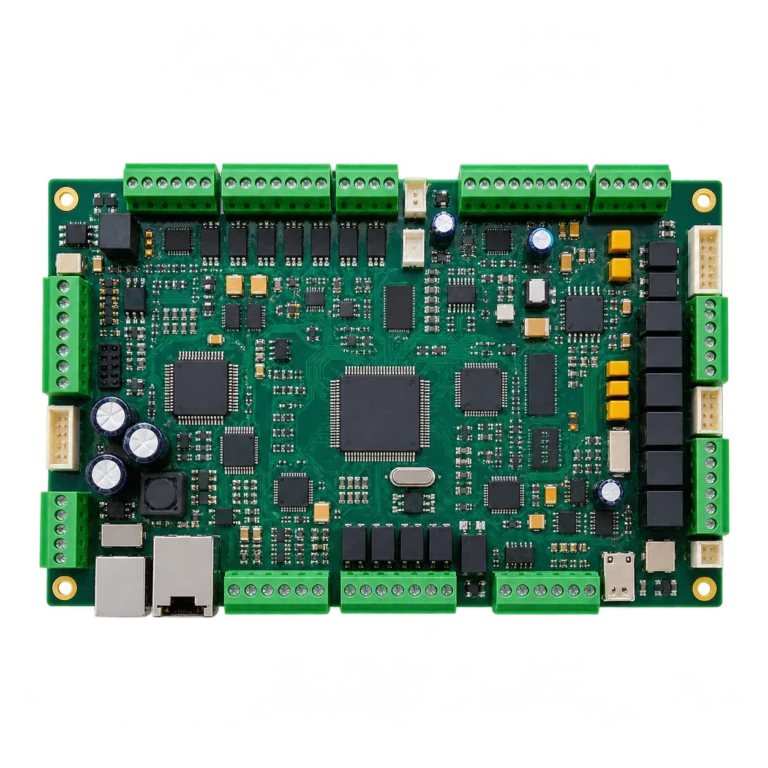 Carte électronique verte de commande pour ascenseur, composants et borniers