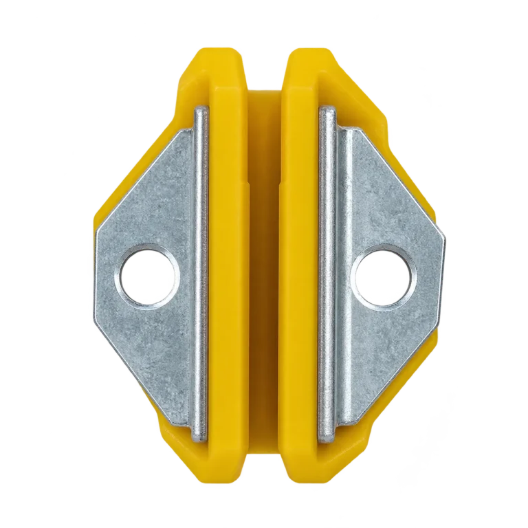 Coulisseau de guidage métallique avec insert polymère jaune