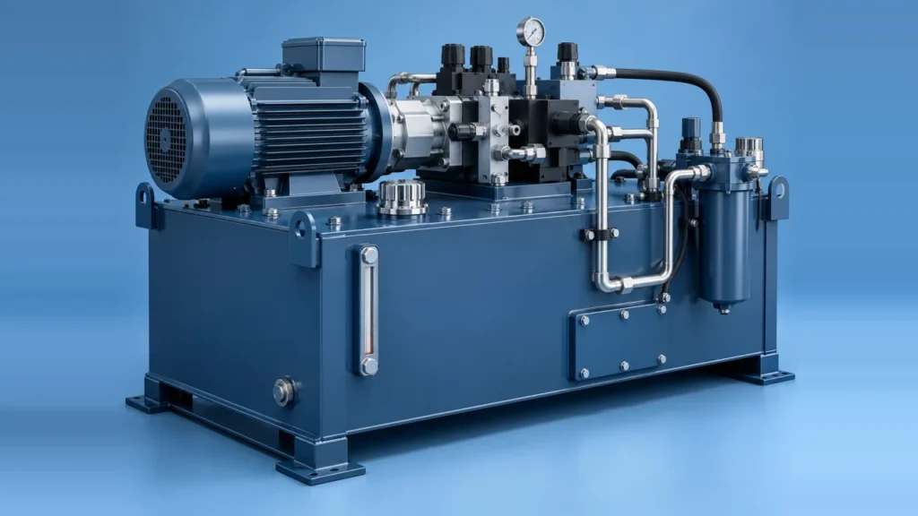 Rendu illustratif d’un groupe de puissance hydraulique pour ascenseur
